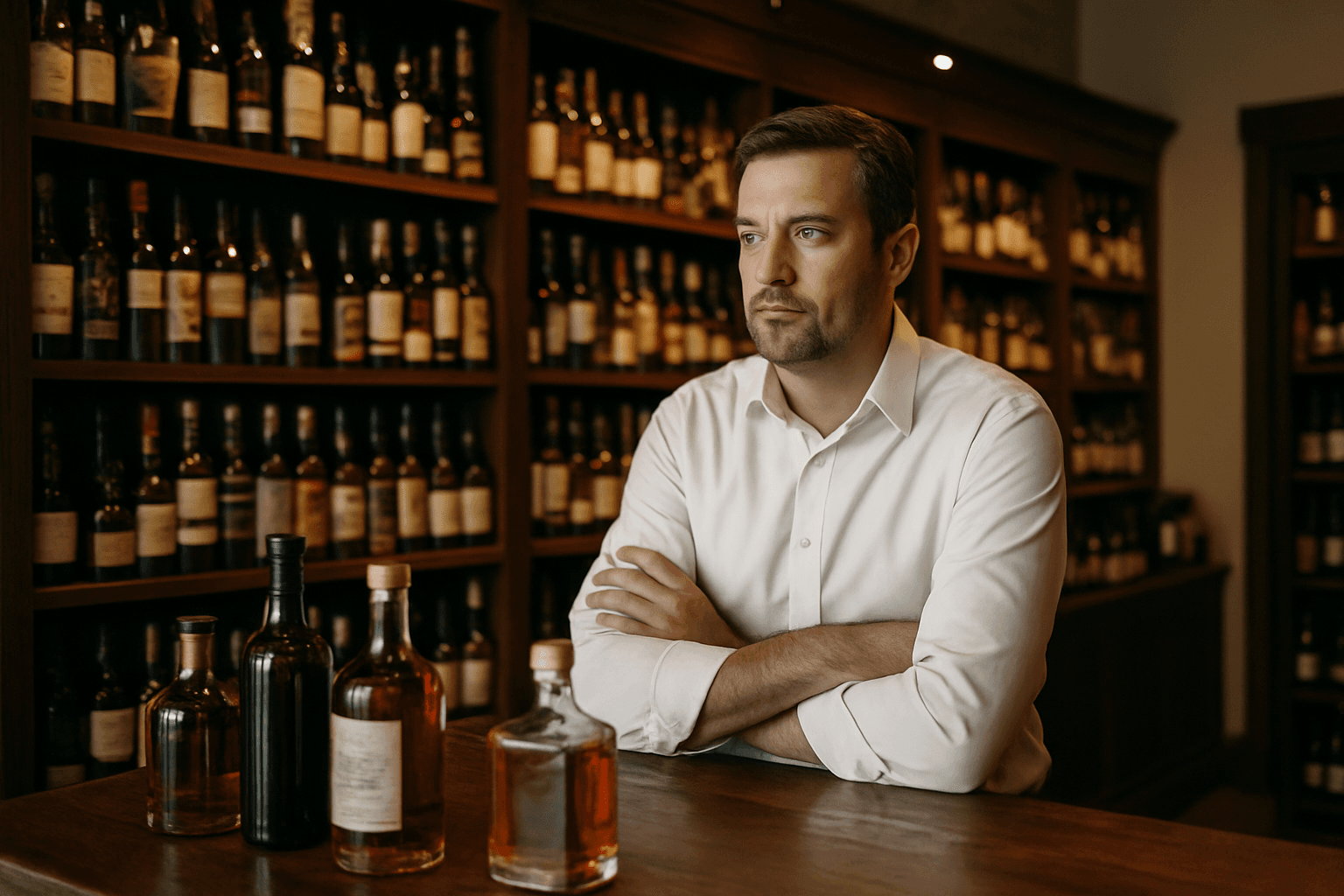 Professional photograph illustrating upscale liquor store interior with premium spirits — cover image for "5-Minute AI Triage: How Single-Location Liquor Store Owners Can Diagnose Their Top 3 Operational Bottlenecks Without a Tech Team" on LiquorChat