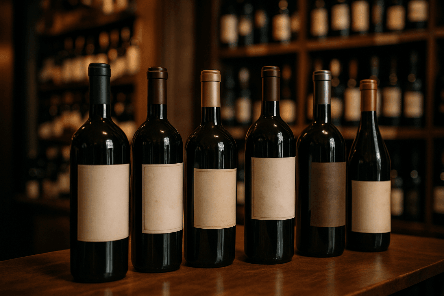 Professional photograph illustrating wine bottles displayed in an elegant retail setting — cover image for "Beyond Sangiovese: How AI Category Analysis Helps Liquor Retailers Decode the Indigenous vs. International Variety Shift in Italian Wine" on LiquorChat