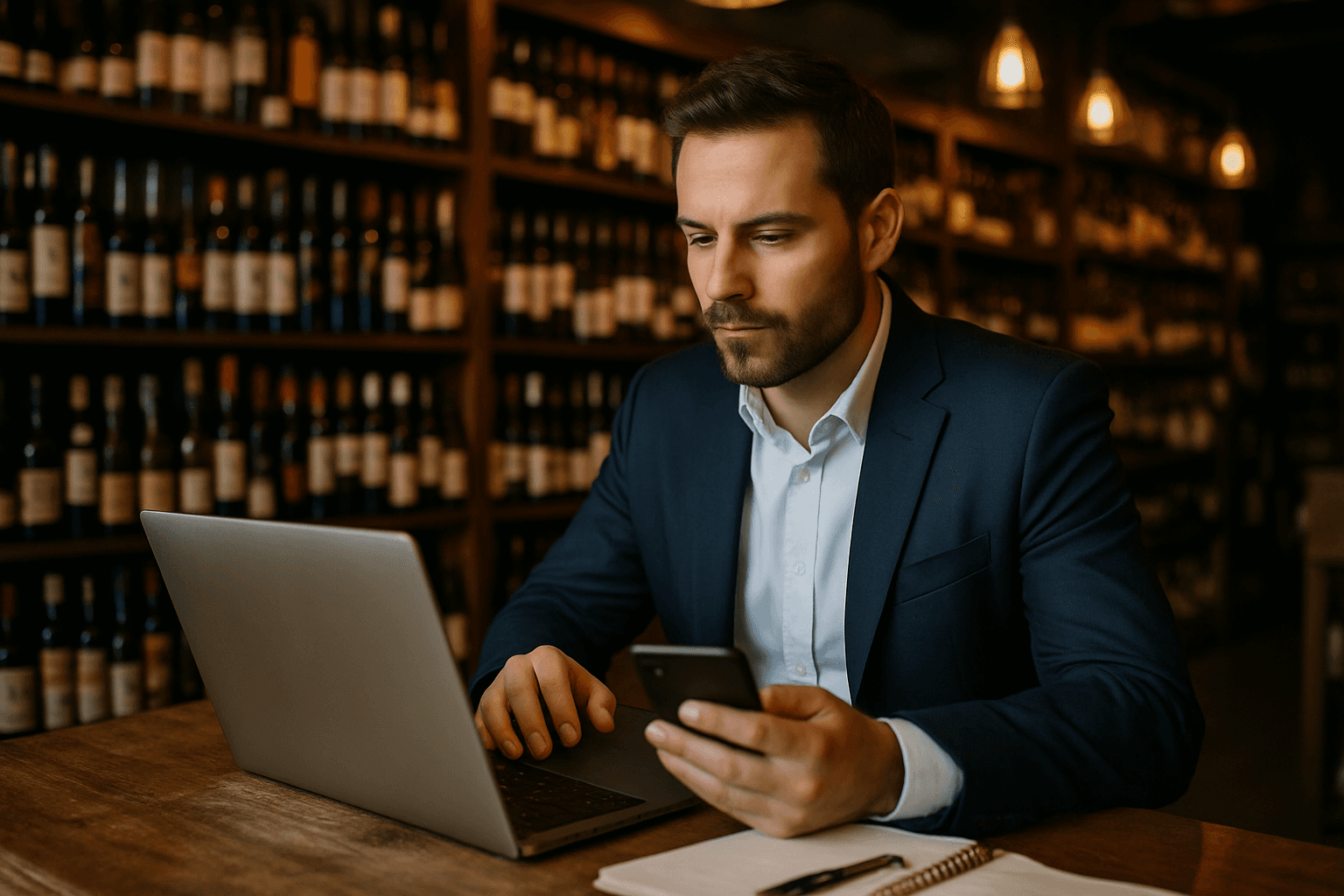 Professional photograph illustrating AI adoption for liquor stores — cover image for "From Spreadsheets to Smart Shelves: A Phased AI Adoption Roadmap for Single-Location Liquor Stores Ready to Compete With Regional Chains" on LiquorChat