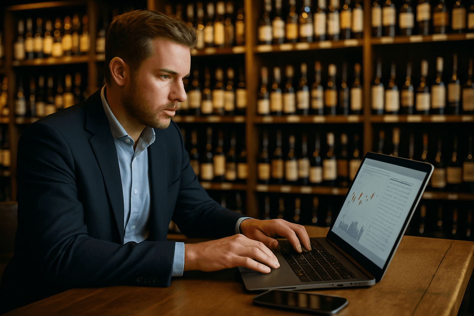 Professional photograph illustrating AI price intelligence liquor retail — cover image for "Real-Time Price Intelligence: How AI Monitoring Tools Help Liquor Retailers Stay Competitive Without Margin-Eroding Guesswork" on LiquorChat