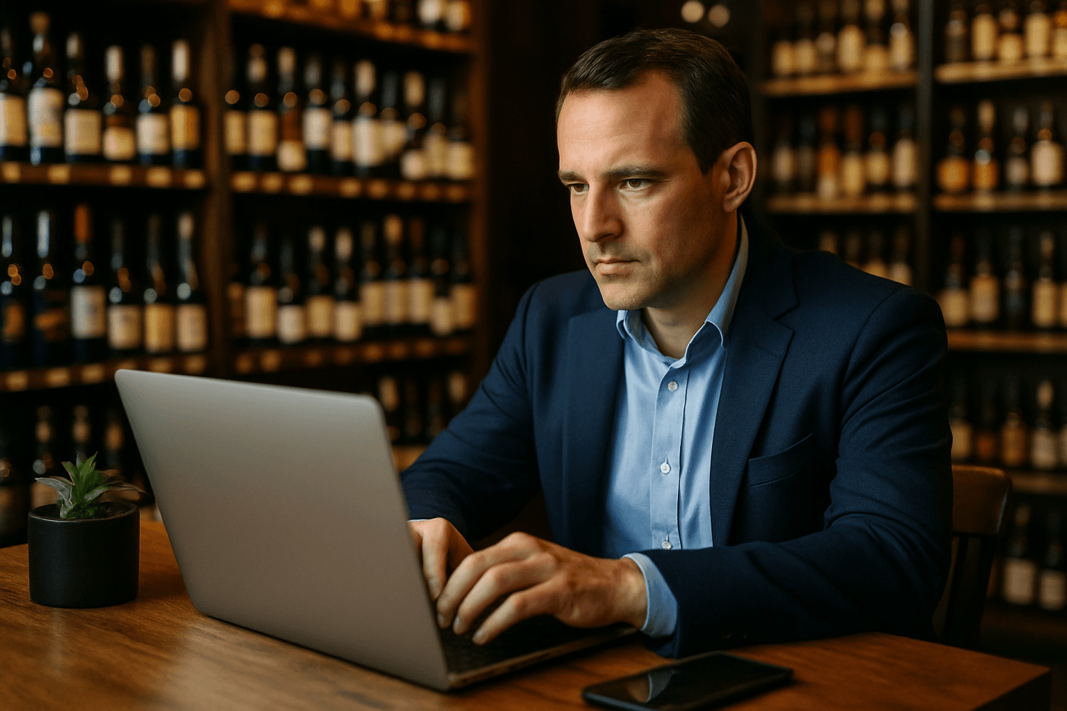 Professional photograph illustrating AI competitive intelligence — cover image for "7 AI Competitive Intelligence Signals Every Liquor Retailer Should Track" on LiquorChat