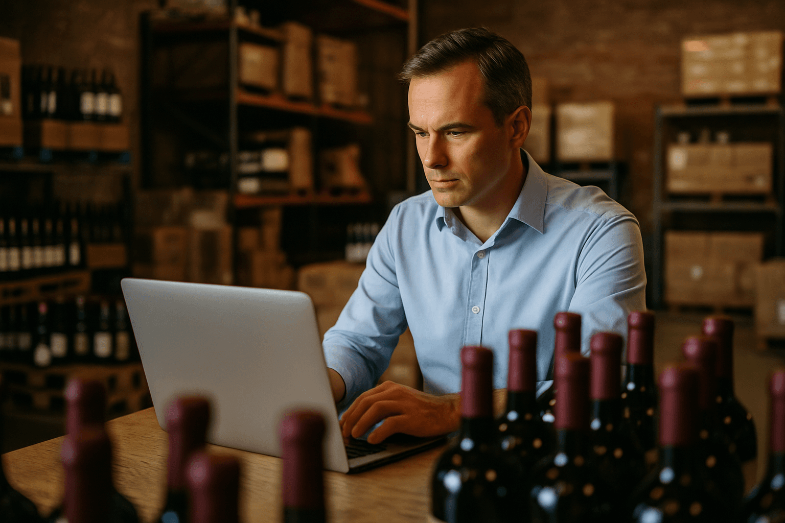 Professional photograph illustrating inventory optimization — cover image for "6 AI Inventory Forecasting Triggers Every Mid-Size Liquor Distributor Should Automate Before Peak Summer Season" on LiquorChat