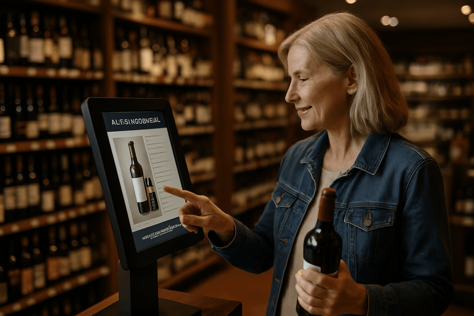 Professional photograph illustrating AI-powered customer engagement — in-store kiosks, recommendation engines, personalized marketing — cover image for "8 AI In-Store Tactics Every Liquor Retailer Should Deploy Before Mother's Day Weekend to Drive Upsells and Repeat Visits" on LiquorChat