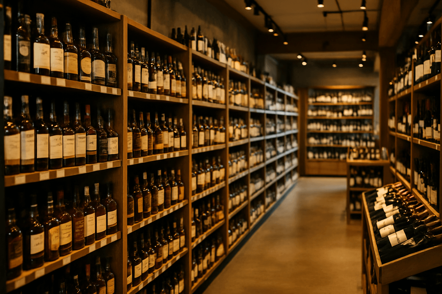 Professional photograph illustrating modern retail store interior — cover image for "7 Strategic Moves Every Liquor Retailer, Distributor, and Brand Manager Should Make After Brown-Forman Rejected Sazerac's $15B Bid" on LiquorChat
