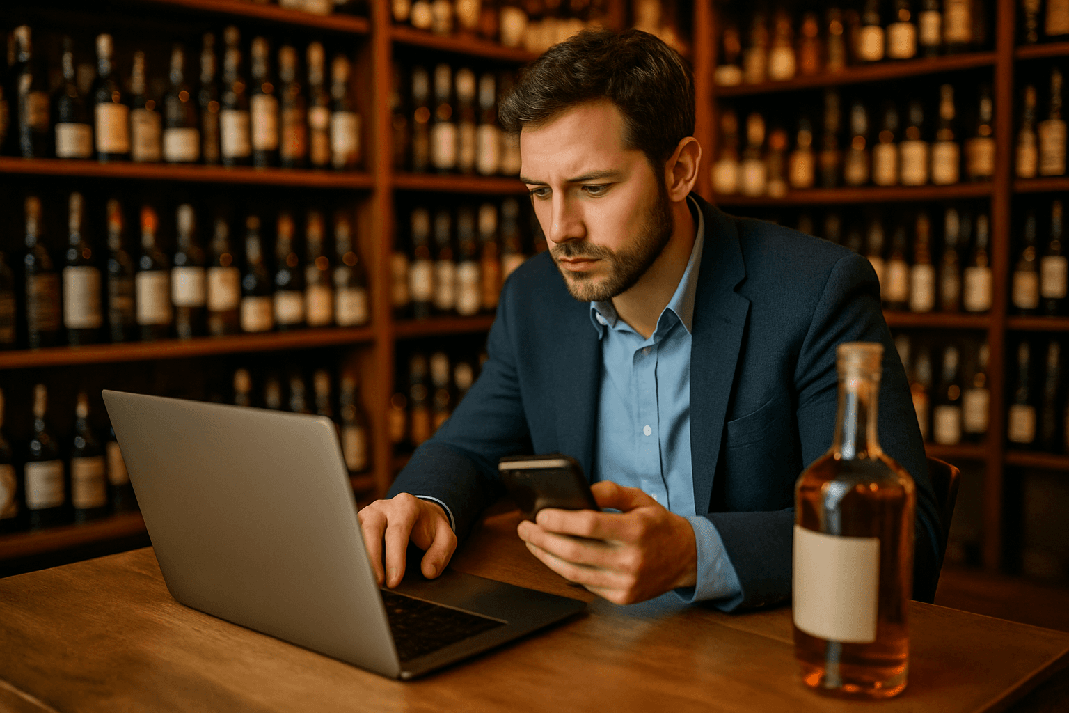 Professional photograph illustrating social media demand sensing liquor — cover image for "7 Social Media Demand Sensing Triggers Every Liquor Retailer Should Monitor" on LiquorChat