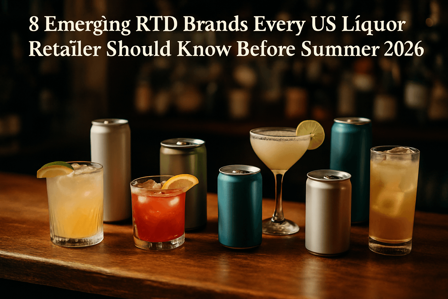 Professional photograph illustrating RTD trends 2026 — cover image for "8 Emerging RTD Brands Every US Liquor Retailer Should Know Before Summer 2026" on LiquorChat