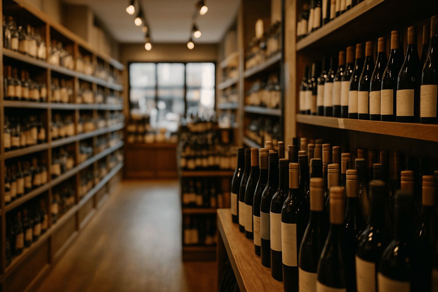 Professional photograph illustrating modern retail store interior — cover image for "What IWSR's 2035 Forecast Means for Every US Liquor Retailer, Distributor, and Brand Manager Right Now" on LiquorChat