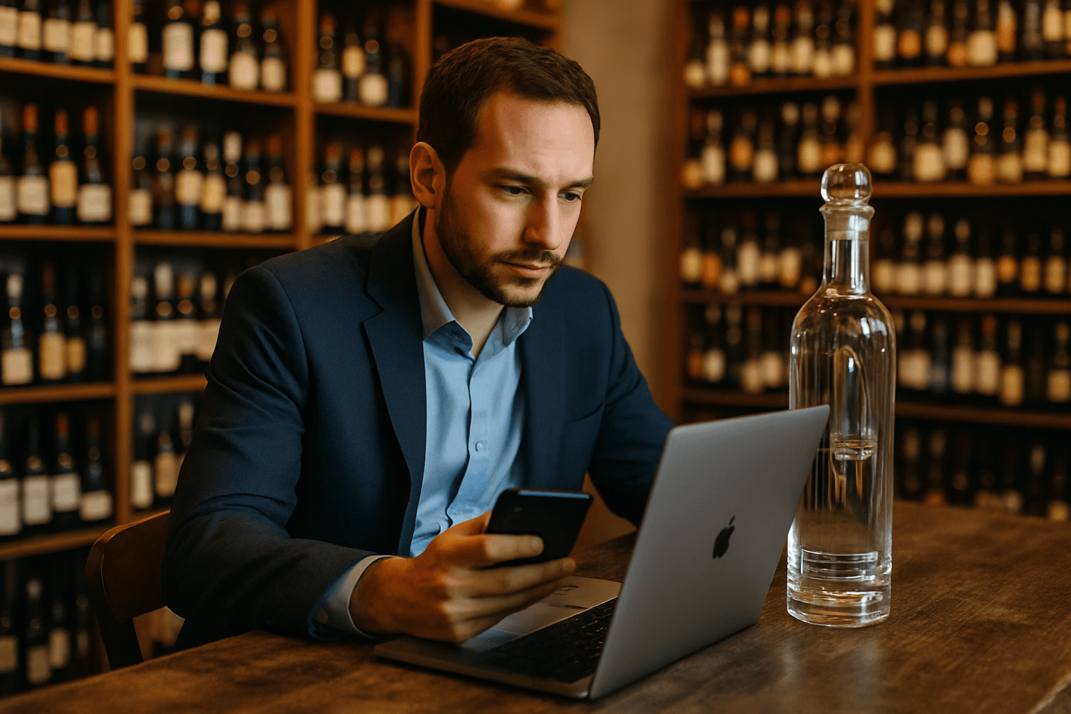 Professional photograph illustrating digital marketing for beverage retail business — cover image for "Casamigos Cristalino Hits Shelves: How to Position Ultra-Premium Tequila for Maximum Margin" on Intentionally Creative
