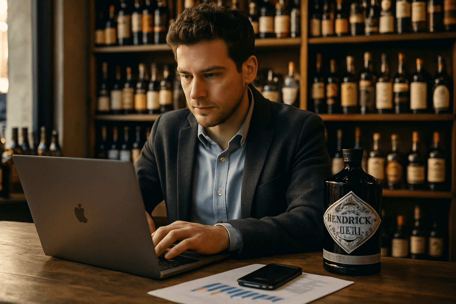 Professional photograph illustrating digital marketing for beverage retail business — cover image for "Hendricks Flora Adora Limited Edition: Creating Buzz Around Seasonal Gin Releases" on Intentionally Creative