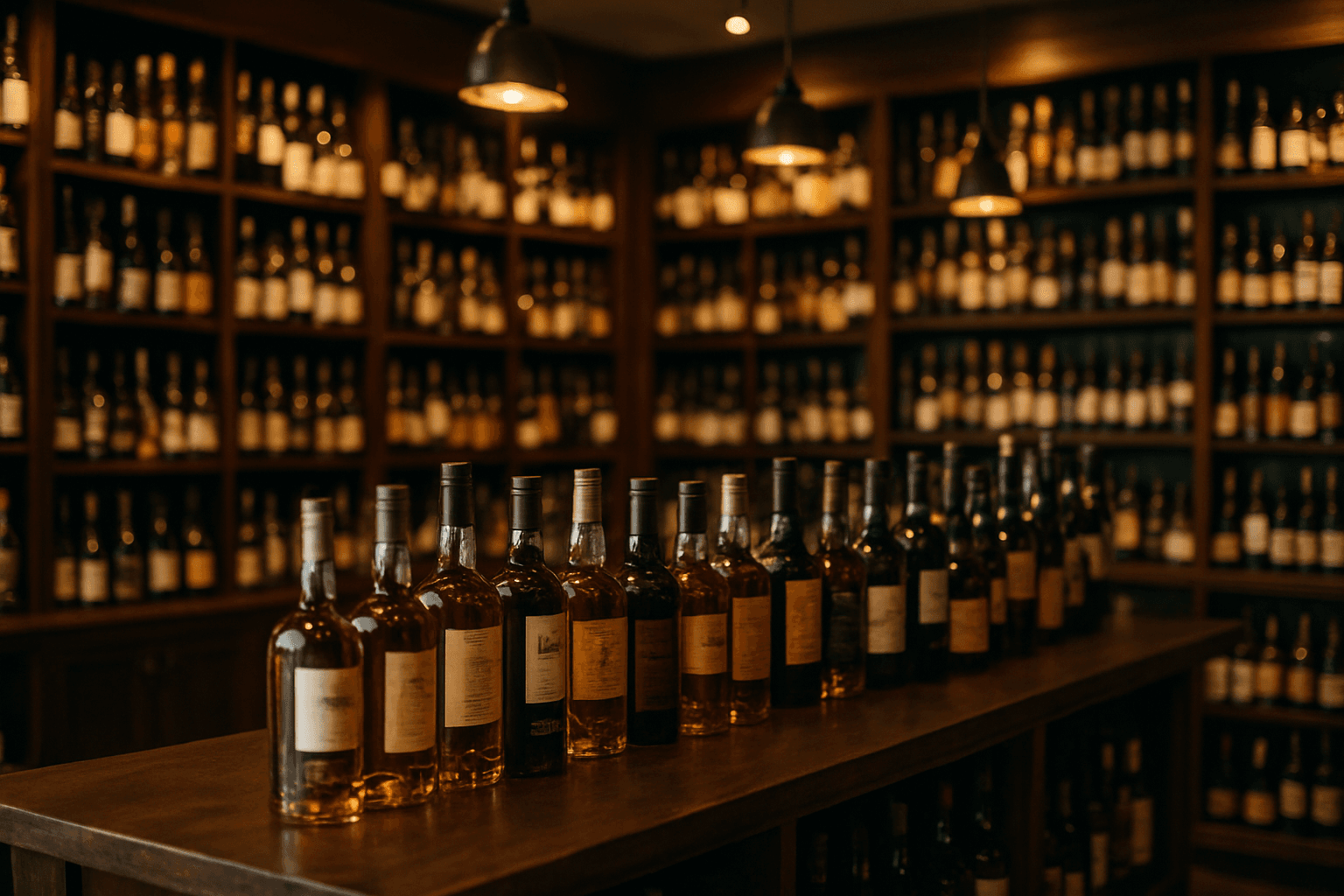 Professional photograph illustrating upscale liquor store interior with premium spirits — cover image for "The Complete Guide to AI-Driven Email and SMS Marketing for Liquor Stores" on LiquorChat