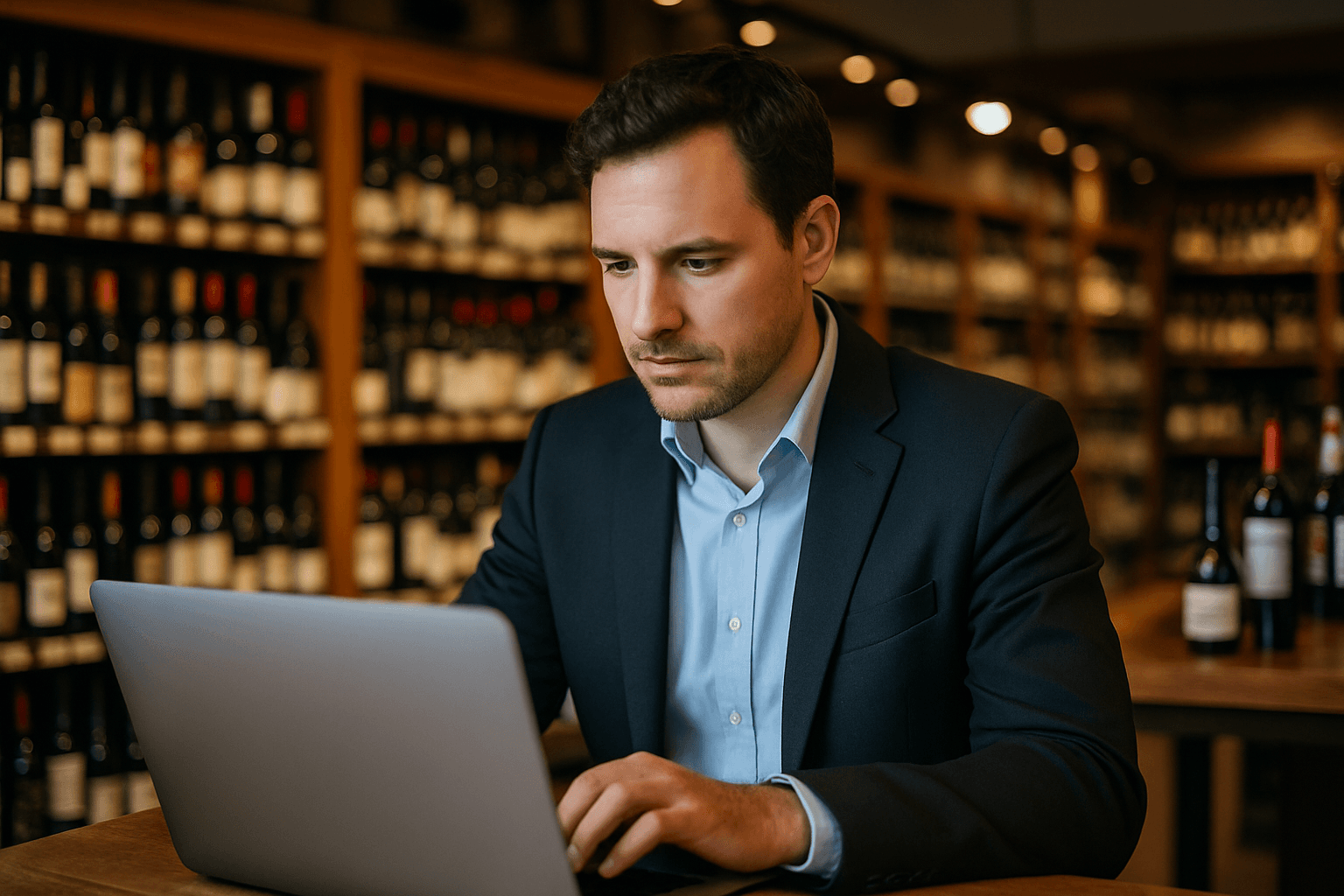 Professional photograph illustrating digital marketing for beverage retail business — cover image for "From 10,000 SKUs to Instant Answers: How AI Search Transforms the In-Store Customer Experience" on LiquorChat