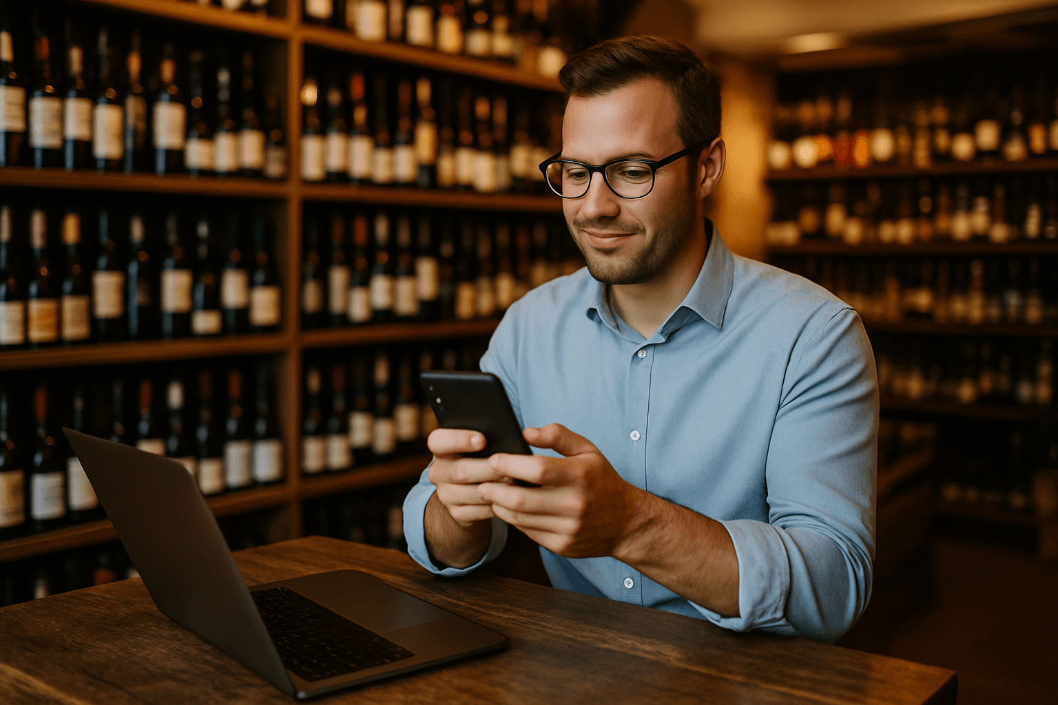 Professional photograph illustrating digital marketing for beverage retail business — cover image for "How Distributors Are Replacing Phone Tag With Digital Order Capture — And Cutting Cycle Time by 3x" on LiquorChat