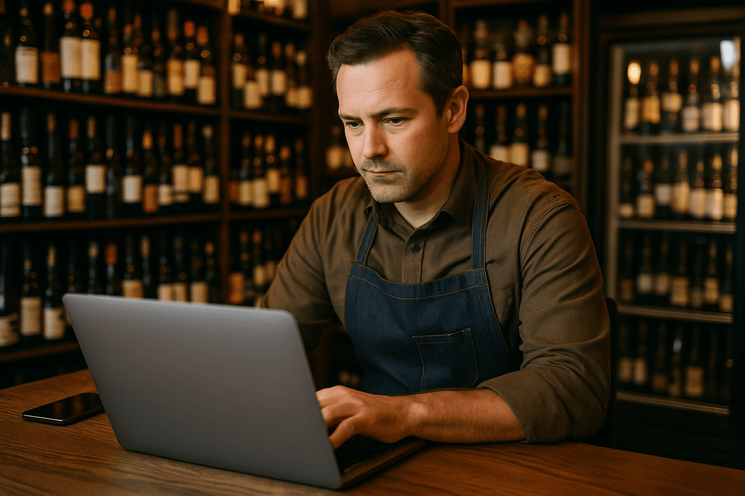 Professional photograph illustrating digital marketing for beverage retail business — cover image for "How One Store Owner Cut Staff Training Time by 80% With an AI Product Knowledge Assistant" on LiquorChat