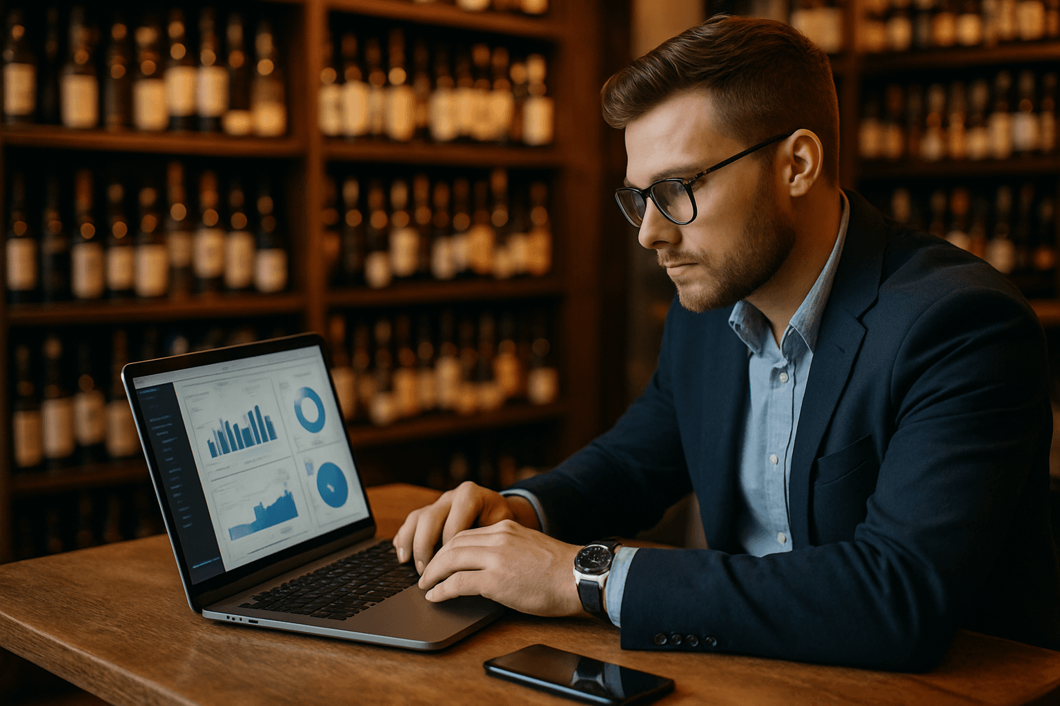 Professional photograph illustrating digital marketing for beverage retail business — cover image for "Inside LiquorChat Premier: How Agentic Reasoning Flows Deliver Split-Second Decision Intelligence" on LiquorChat