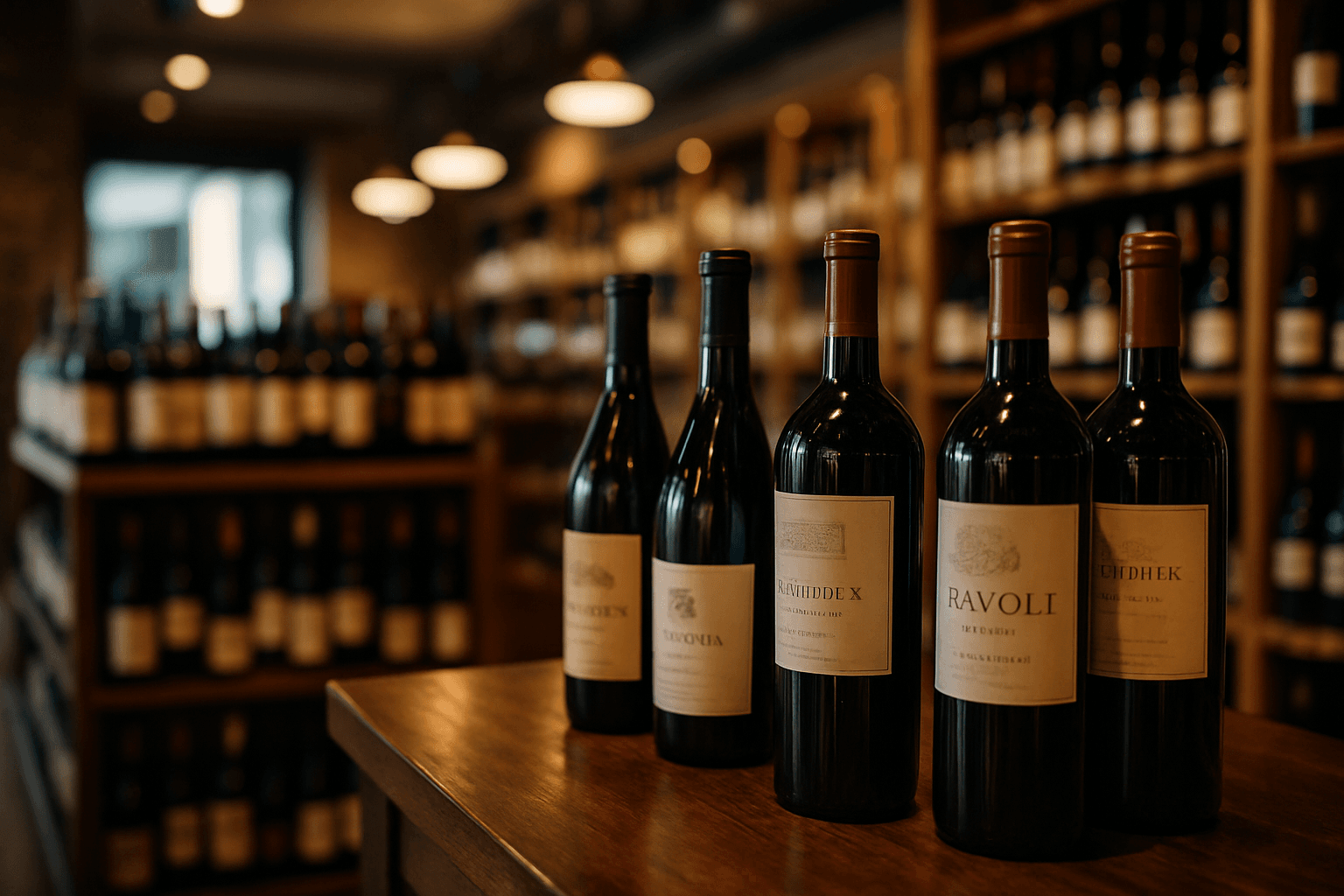 Professional photograph illustrating wine bottles displayed in an elegant retail setting — cover image for "Case Study: How Seneca Wine and Liquor Transformed Customer Service With AI-Powered Recommendations" on LiquorChat