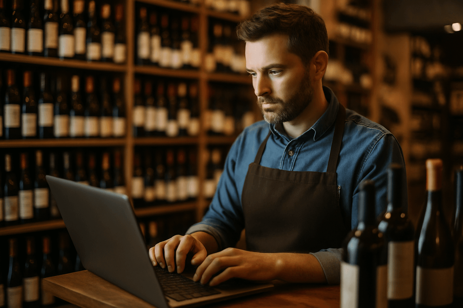 Professional photograph illustrating digital marketing for beverage retail business — cover image for "How AI-Powered Product Knowledge Turns Any Floor Employee Into a Sommelier-Level Expert" on LiquorChat