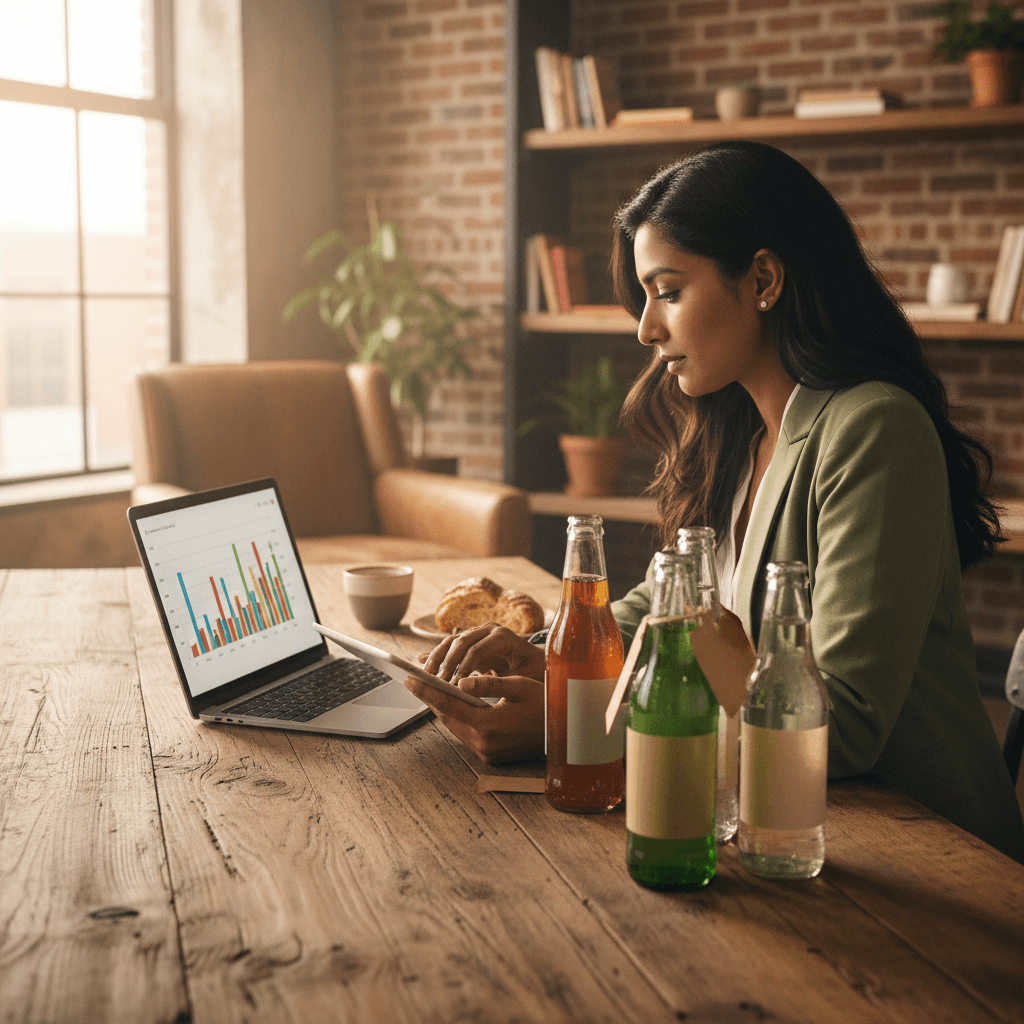 Professional photograph illustrating AI competitive analysis beverage producers — cover image for "Quick Guide: Producers — Use AI to Analyze Your Competitors' Positioning in 60 Seconds" on LiquorChat