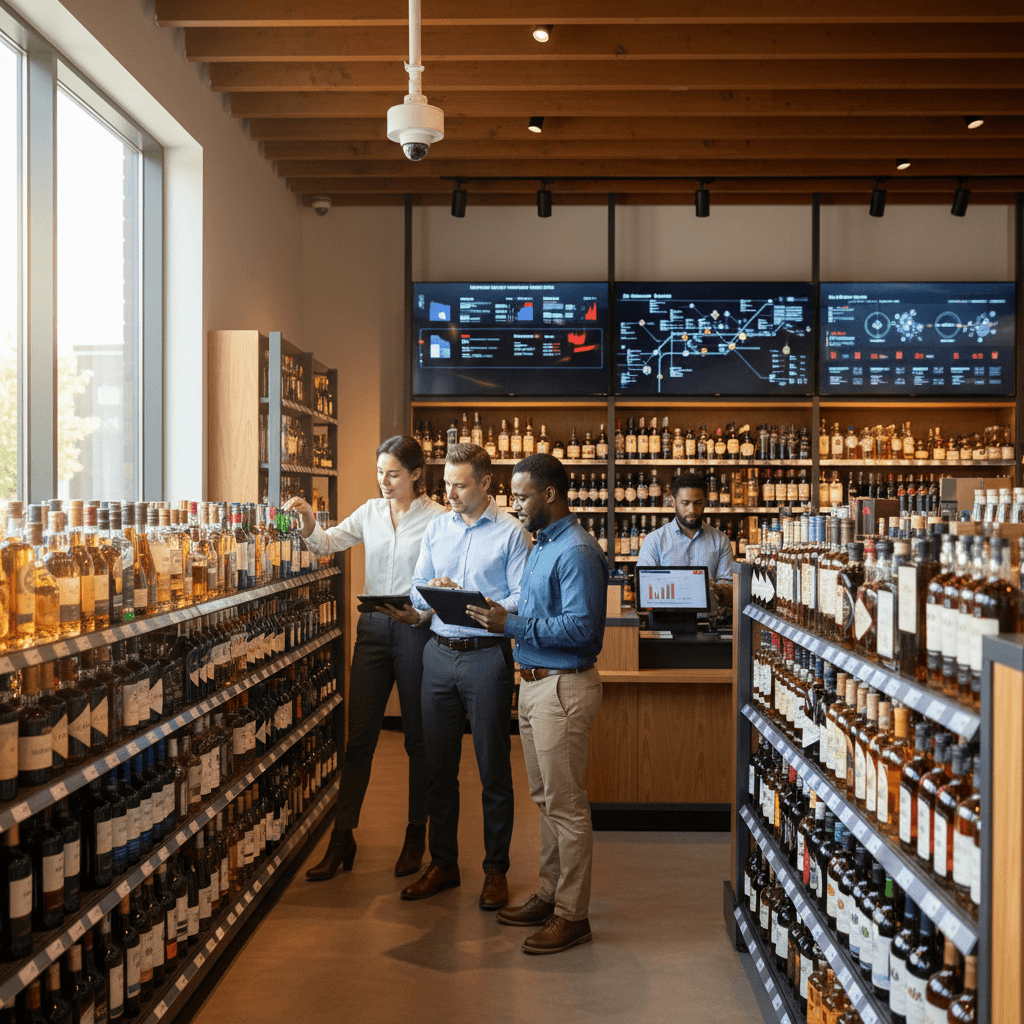 Professional photograph illustrating multi-location liquor store AI operations — cover image for "How Multi-Location Liquor Stores Use AI to Standardize Operations Across Sites" on LiquorChat