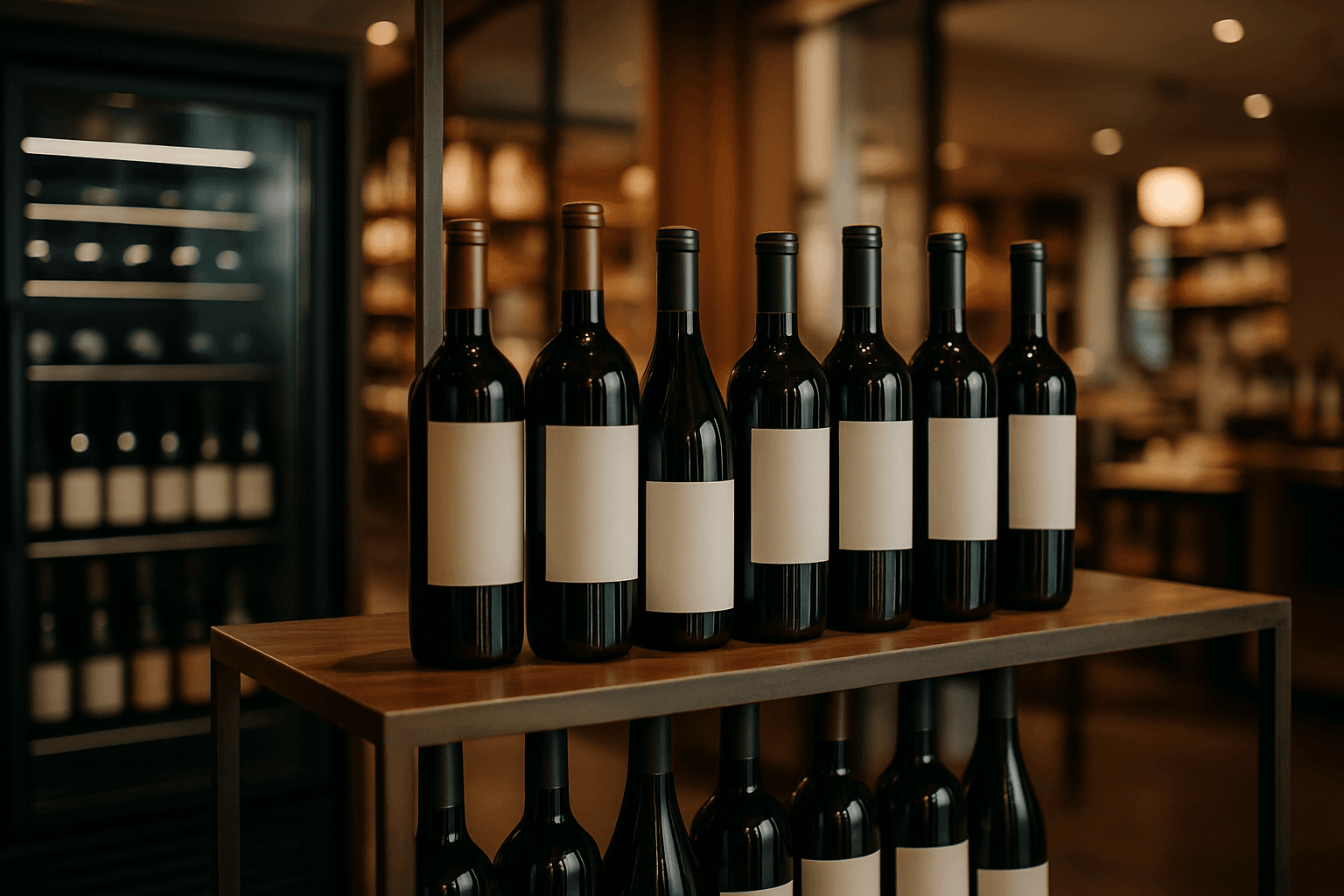Professional photograph illustrating wine bottles displayed in an elegant retail setting — cover image for "Samsung's AI Wine Fridge and the Rise of Smart Appliance Integration: What It Means for Beverage Retailers" on LiquorChat