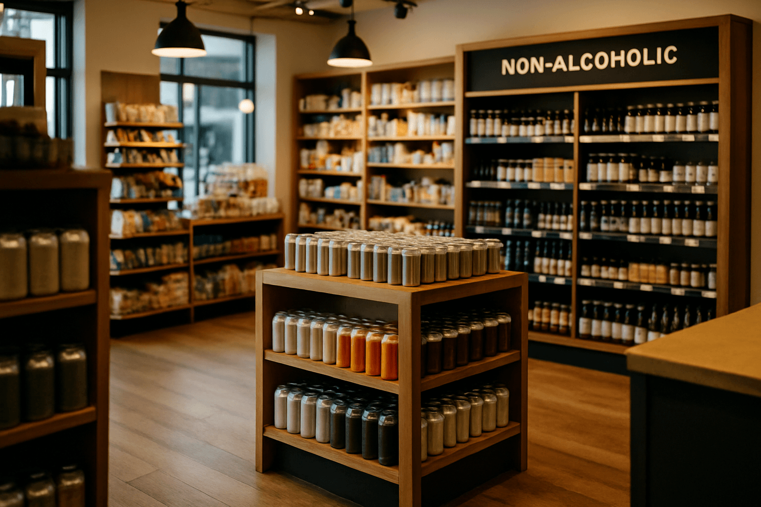 Professional photograph illustrating modern retail store interior — cover image for "Constellation Brands Acquires Hopwtr: What the Non-Alcoholic Play Means for Retailers Stocking NA Alternatives" on LiquorChat