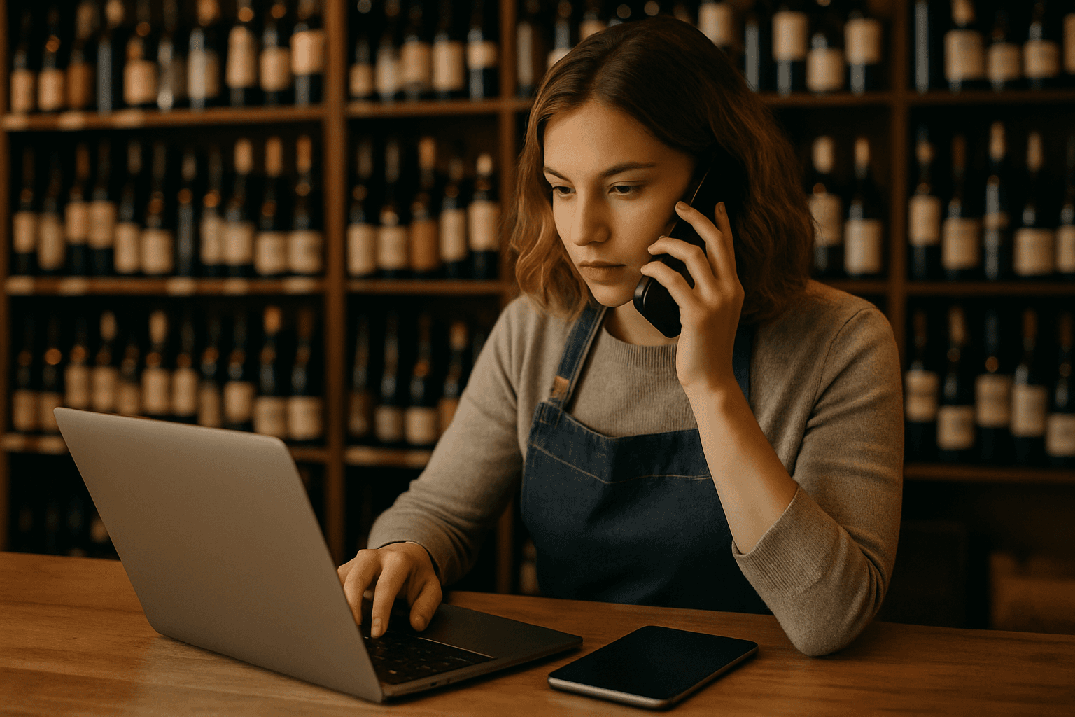 Professional photograph illustrating digital marketing for beverage retail business — cover image for "60-Second Tactic: Use RAG-Powered Inventory Queries to Answer 'Do You Carry This?' Instantly Across Phone, Text, and Web" on LiquorChat